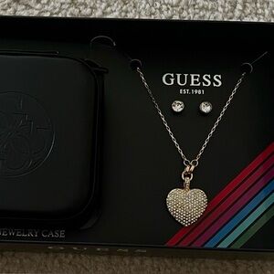 Guess Gold Heart Necklace and Earring Set